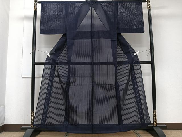 平和屋着物＊夏物　色無地　縞紋紗　縞　濃鼠色　正絹　逸品　CABJ4390xi