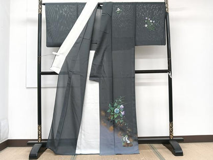 平和屋着物＊夏物　訪問着　絽　草花文　兎　暈し染め　金彩　正絹　逸品　CABJ4391xi