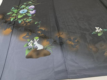 平和屋着物＊夏物　訪問着　絽　草花文　兎　暈し染め　金彩　正絹　逸品　CABJ4391xi