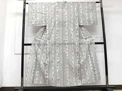 平和屋着物＊夏物　紗紬　間道花文　正絹　逸品　CABJ4395xi