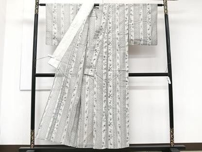 平和屋着物＊夏物　紗紬　間道花文　正絹　逸品　CABJ4395xi
