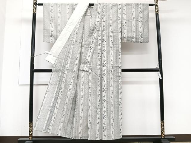 平和屋着物＊夏物　紗紬　間道花文　正絹　逸品　CABJ4395xi