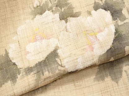 平和屋着物＊夏物　染色作家　桐山紫香　手描き　九寸名古屋帯　枝花文　麻　逸品　CABJ4404fb