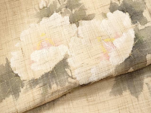 平和屋着物＊夏物　染色作家　桐山紫香　手描き　九寸名古屋帯　枝花文　麻　逸品　CABJ4404fb