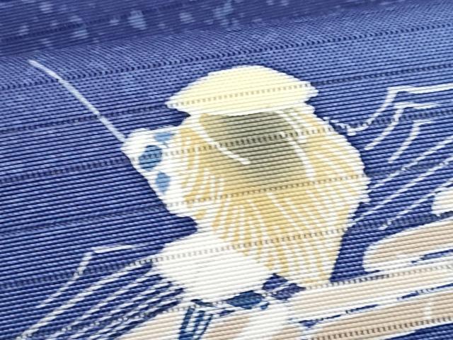 平和屋着物＊夏物　塩瀬　九寸名古屋帯　友禅　作家物　人物筏楓文　正絹　逸品　CABJ4405fb