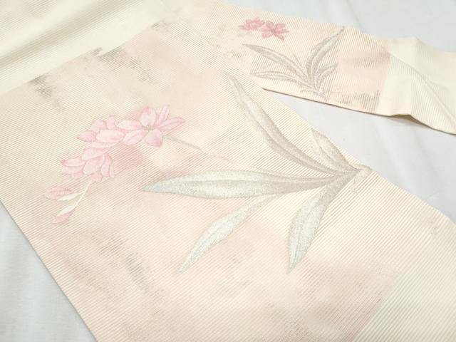 平和屋着物＊夏物　九寸名古屋帯　枝花文　金銀糸　正絹　逸品　CABJ4407fb