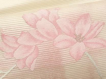 平和屋着物＊夏物　九寸名古屋帯　枝花文　金銀糸　正絹　逸品　CABJ4407fb