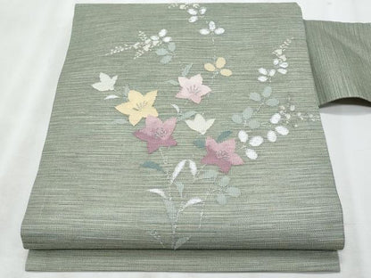 平和屋着物＊夏物　九寸名古屋帯　桔梗　銀糸　正絹　逸品　CABJ4409fb