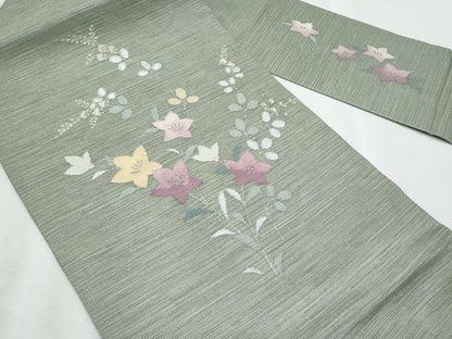 平和屋着物＊夏物　九寸名古屋帯　桔梗　銀糸　正絹　逸品　CABJ4409fb