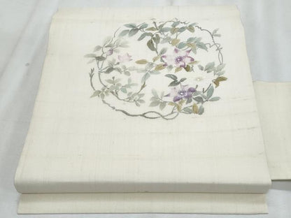 平和屋着物＊夏物　九寸名古屋帯　手描き　枝花文　正絹　逸品　CABJ4413fb