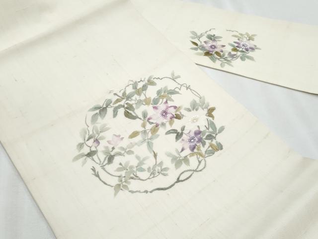 平和屋着物＊夏物　九寸名古屋帯　手描き　枝花文　正絹　逸品　CABJ4413fb