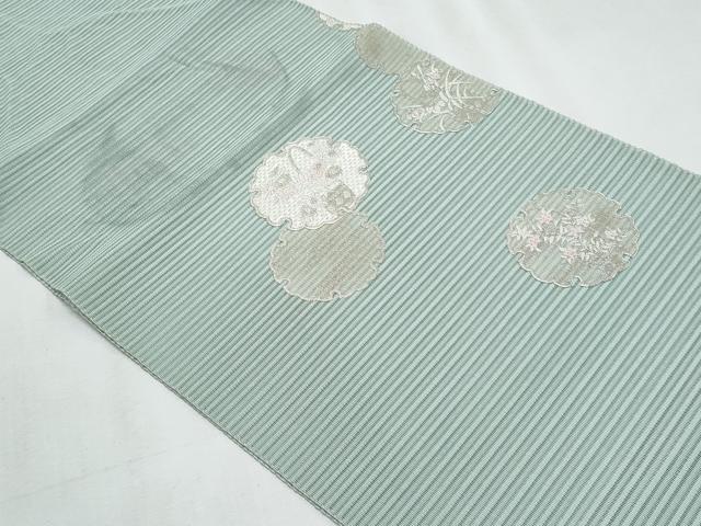 平和屋着物＊夏物　八寸名古屋帯　絽刺し　区限刺繍　駒刺繍　絽綴れ　雪輪枝花文　正絹　逸品　CABJ4414fb