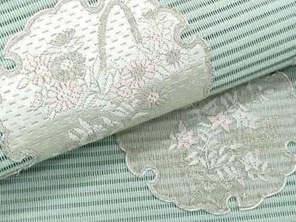 平和屋着物＊夏物　八寸名古屋帯　絽刺し　区限刺繍　駒刺繍　絽綴れ　雪輪枝花文　正絹　逸品　CABJ4414fb