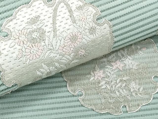 平和屋着物＊夏物　八寸名古屋帯　絽刺し　区限刺繍　駒刺繍　絽綴れ　雪輪枝花文　正絹　逸品　CABJ4414fb