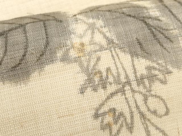 平和屋着物＊夏物　九寸名古屋帯　手描き　枝葉文　麻　逸品　CABJ4415fb