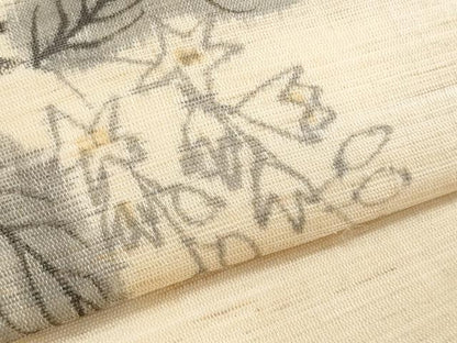 平和屋着物＊夏物　九寸名古屋帯　手描き　枝葉文　麻　逸品　CABJ4415fb