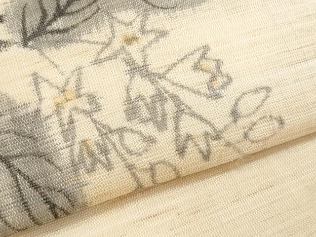 平和屋着物＊夏物　九寸名古屋帯　手描き　枝葉文　麻　逸品　CABJ4415fb