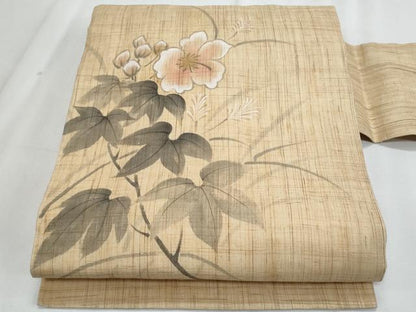 平和屋着物＊夏物　九寸名古屋帯　作家物　手描き　枝花文　麻　逸品　CABJ4416fb