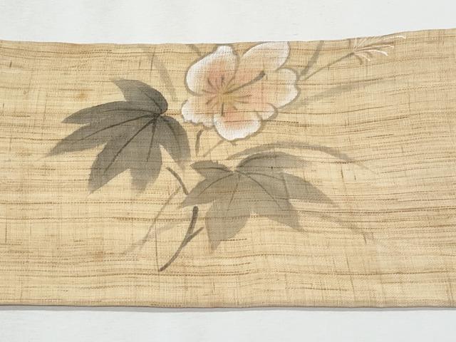 平和屋着物＊夏物　九寸名古屋帯　作家物　手描き　枝花文　麻　逸品　CABJ4416fb