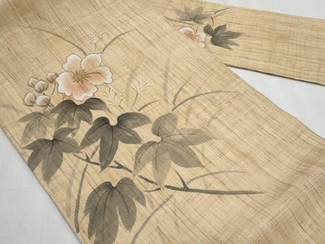 平和屋着物＊夏物　九寸名古屋帯　作家物　手描き　枝花文　麻　逸品　CABJ4416fb