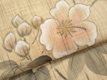 平和屋着物＊夏物　九寸名古屋帯　作家物　手描き　枝花文　麻　逸品　CABJ4416fb