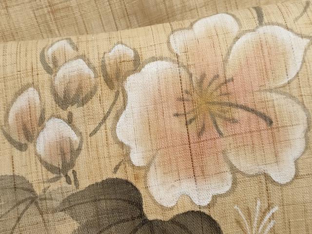 平和屋着物＊夏物　九寸名古屋帯　作家物　手描き　枝花文　麻　逸品　CABJ4416fb