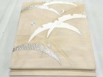 平和屋着物＊夏物　八寸名古屋帯　駒刺繍　絽綴れ　露芝文　銀糸　正絹　逸品　CABJ4417fb