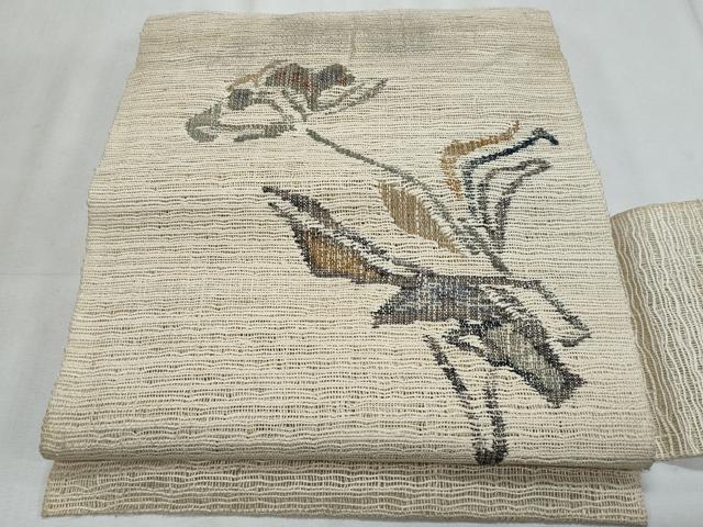 平和屋着物＊夏物　八寸名古屋帯　枝花文　正絹　逸品　CABJ4424fb