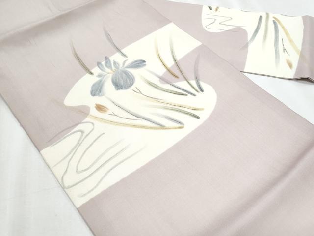 平和屋着物＊夏物　九寸名古屋帯　手描き　杜若　正絹　逸品　CABJ4425fb