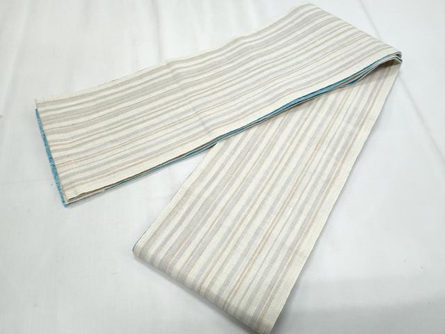 平和屋着物＊夏物　両面　半幅帯　縞　麻　逸品　CABJ4434fb