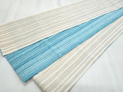 平和屋着物＊夏物　両面　半幅帯　縞　麻　逸品　CABJ4434fb