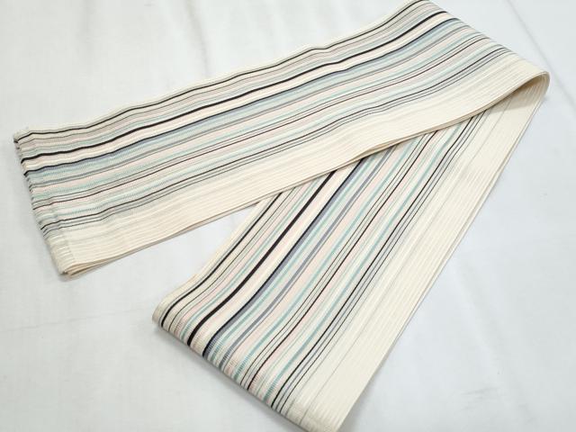 平和屋着物＊夏物　本場筑前博多織　半幅帯　間道　正絹　逸品　CABJ4436fb