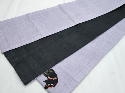 平和屋着物＊夏物　半幅帯　総刺繍　猫　金銀糸　正絹　逸品　CABJ4443fb