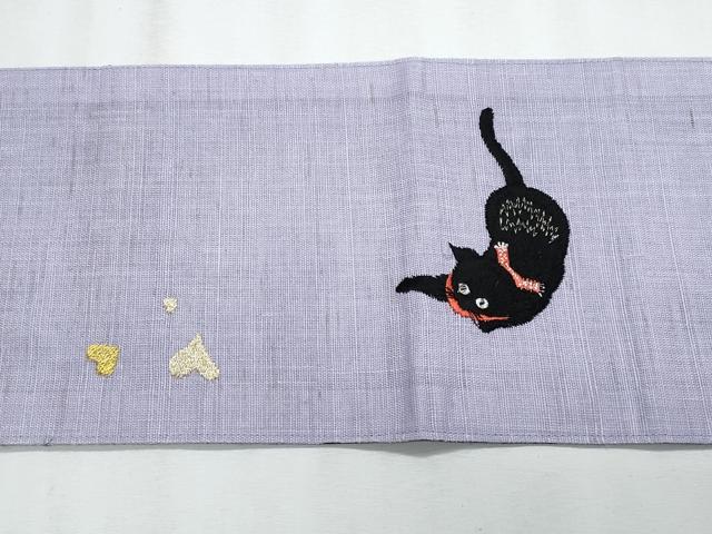 平和屋着物＊夏物　半幅帯　総刺繍　猫　金銀糸　正絹　逸品　CABJ4443fb