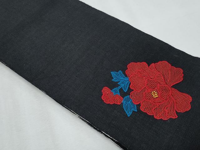 平和屋着物＊夏物　半幅帯　ワンポイント　草花文　黒地　CABJ4448fb