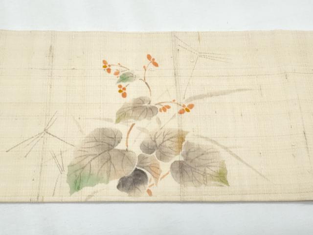 平和屋着物＊夏物　九寸名古屋帯　手描き　トンボ　枝葉文　正絹　逸品　CABJ4455fb