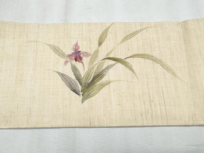 平和屋着物＊夏物　九寸名古屋帯　手描き　トンボ　草花文　麻　逸品　CABJ4459fb
