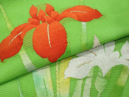 平和屋着物＊夏物　九寸名古屋帯　杜若　金銀糸　正絹　逸品　CABJ4469fb