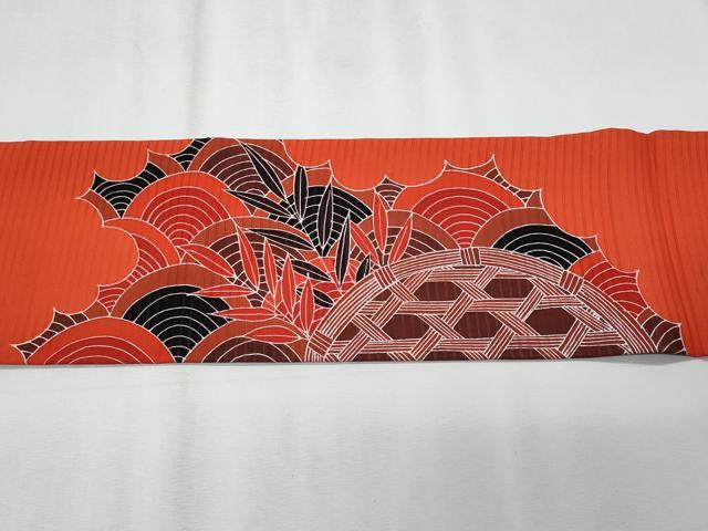 平和屋着物＊夏物　塩瀬　九寸名古屋帯　刺繍　籬青海波枝葉文　正絹　逸品　CABJ4475fb