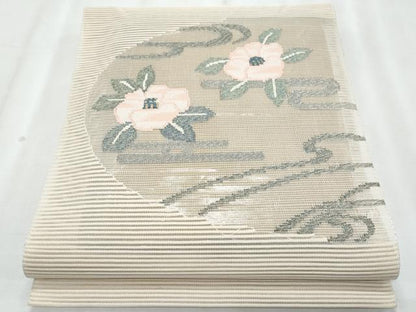 平和屋着物＊夏物　八寸名古屋帯　絽綴れ　流水椿　金銀糸　正絹　逸品　CABJ4477fb
