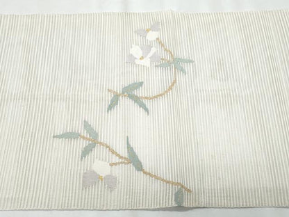 平和屋着物＊夏物　八寸名古屋帯　絽綴れ　枝花文　金糸　正絹　逸品　CABJ4478fb