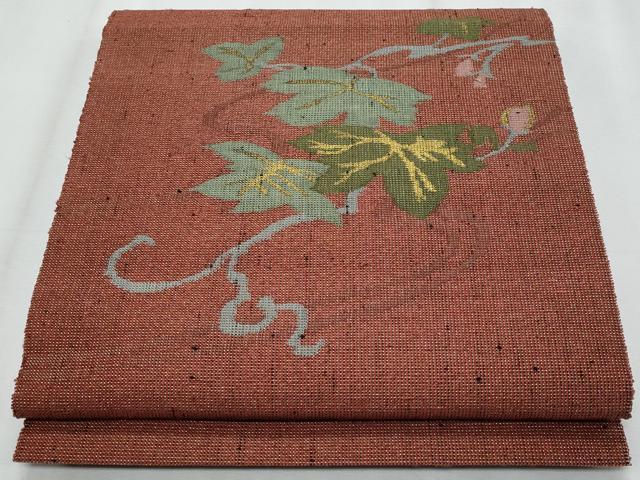 平和屋着物＊夏物　八寸名古屋帯　蔦の葉文　金糸　正絹　逸品　CABJ4483fb