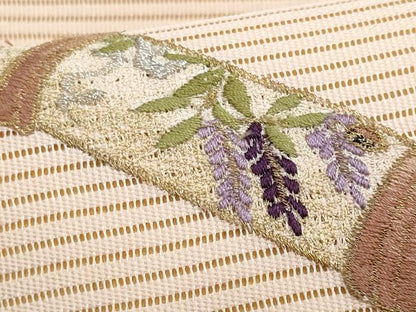 平和屋着物＊夏物　九寸名古屋帯　絽綴れ　総絞り　駒刺繍　横笛楓文　金銀糸　正絹　逸品　CABJ4484fb