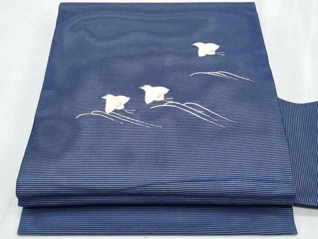 平和屋着物＊夏物　九寸名古屋帯　総刺繍　駒刺繍　千鳥　正絹　逸品　CABJ4490fb