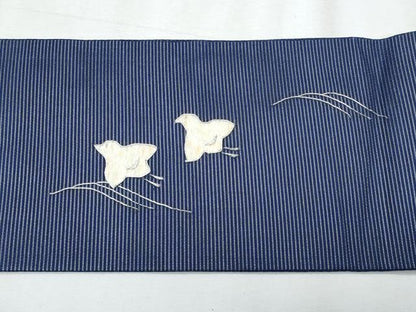 平和屋着物＊夏物　九寸名古屋帯　総刺繍　駒刺繍　千鳥　正絹　逸品　CABJ4490fb