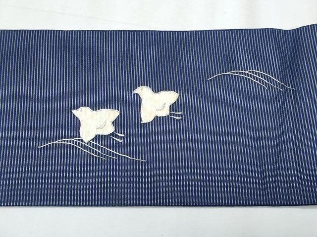 平和屋着物＊夏物　九寸名古屋帯　総刺繍　駒刺繍　千鳥　正絹　逸品　CABJ4490fb