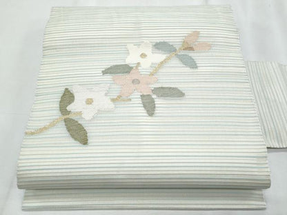 平和屋着物＊夏物　九寸名古屋帯　絽綴れ　枝花文　金銀糸　正絹　逸品　CABJ4492fb
