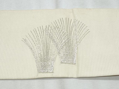 平和屋着物＊夏物　九寸名古屋帯　駒刺繍　抽象文様　正絹　逸品　CABJ4496fb