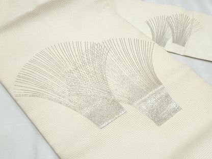 平和屋着物＊夏物　九寸名古屋帯　駒刺繍　抽象文様　正絹　逸品　CABJ4496fb