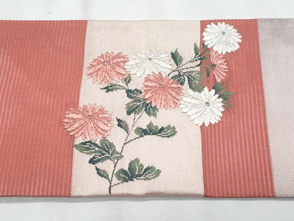 平和屋着物＊夏物　九寸名古屋帯　唐織　桔梗　枝菊文　銀糸　正絹　逸品　CABJ4499fb